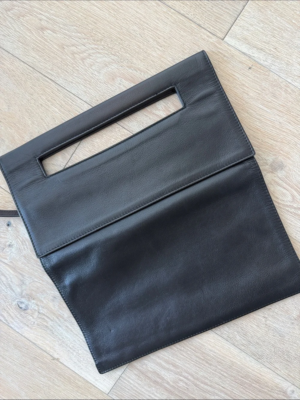 Black Leather Handheld Briefcase Clutch by LANCEL